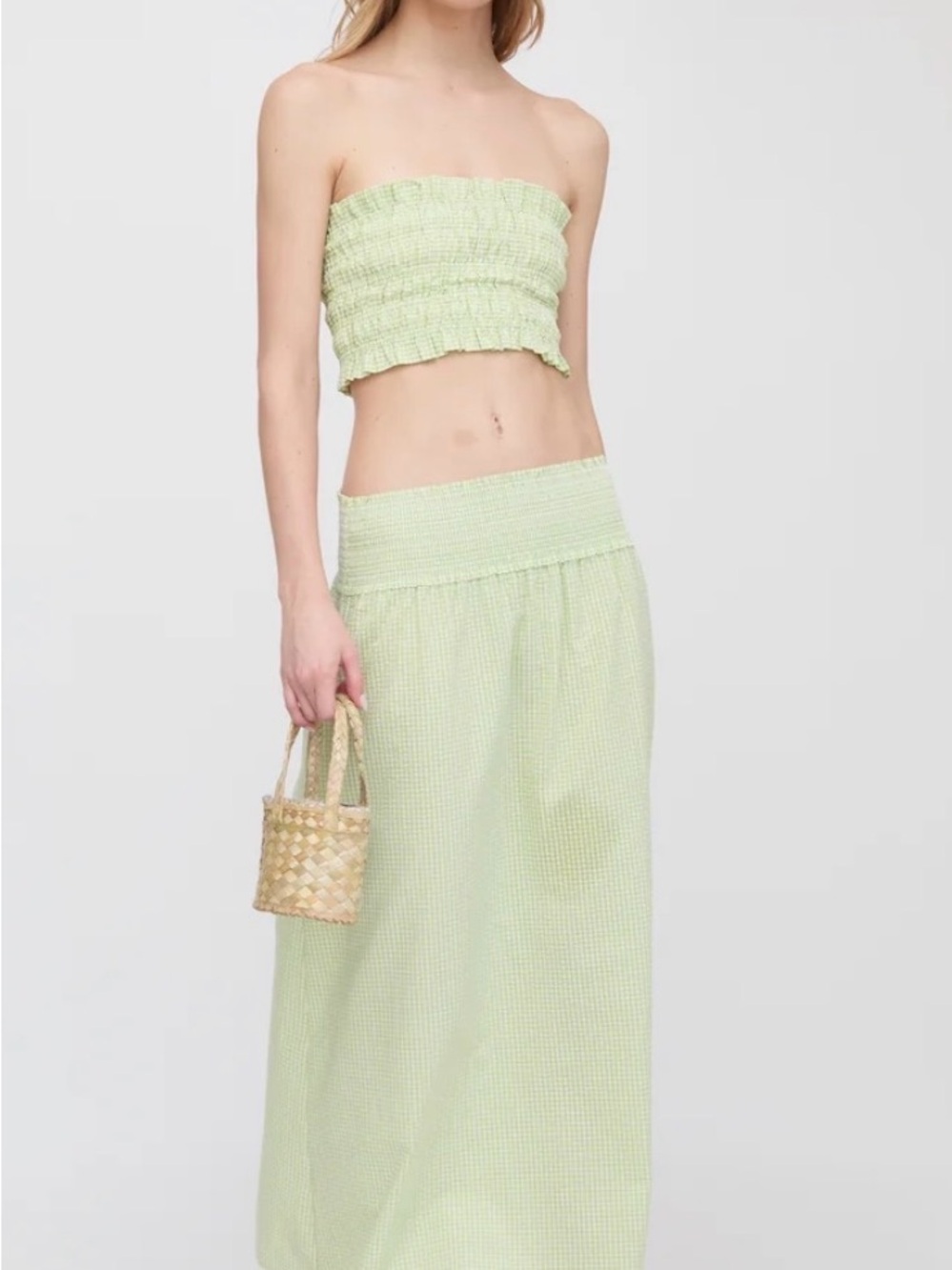 Hill House green Vertical Stripe Smocked Maxi Skirt and matching top - Picture 9 of 9